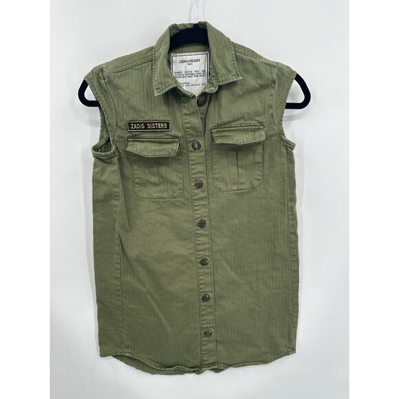 Zadig & Voltaire Teen Girls Military Style Shirt Dress 138/ US 10 Green - Picture 1 of 5